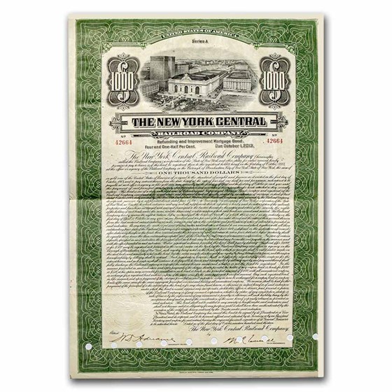 The New York Central Railroad Company Bond Certificate (Green) The New York Central Railroad Company Bond Certificate (Green)