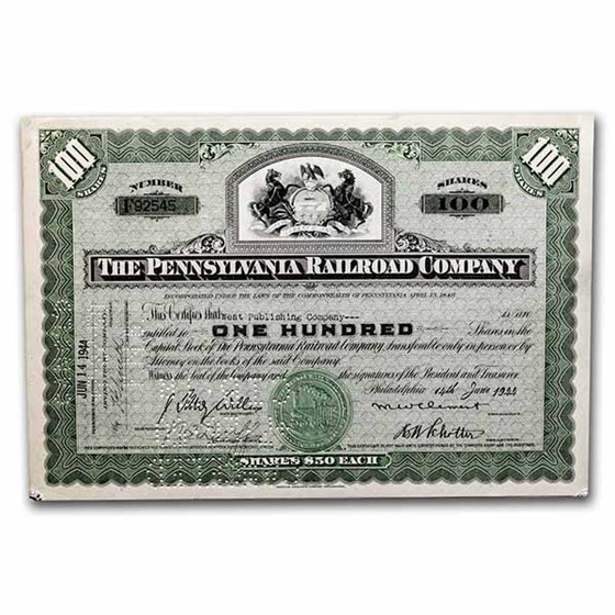 The Pennsylvania Railroad Company Older Stock Certificate (Green) The Pennsylvania Railroad Company Older Stock Certificate (Green)