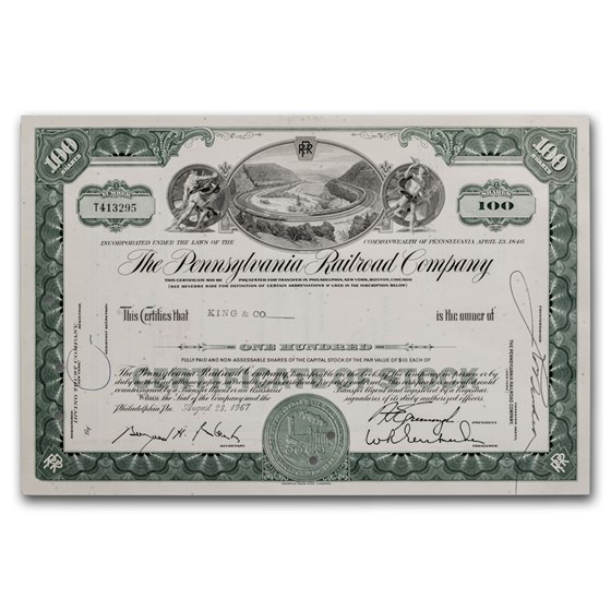 The Pennsylvania Railroad Company Stock Certificate (Green) The Pennsylvania Railroad Company Stock Certificate (Green)