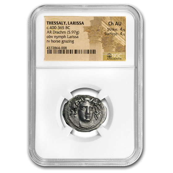 Thessaly, Larissa AR Silver Drachm (c.400-365 BC) Ch AU NGC Thessaly, Larissa AR Silver Drachm (c.400-365 BC) Ch AU NGC