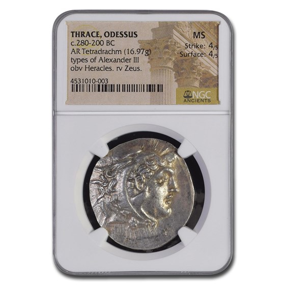 Thrace Odessus AR Tetradrachm Alexander III (280-200 BC) MS NGC Thrace Odessus AR Tetradrachm Alexander III (280-200 BC) MS NGC