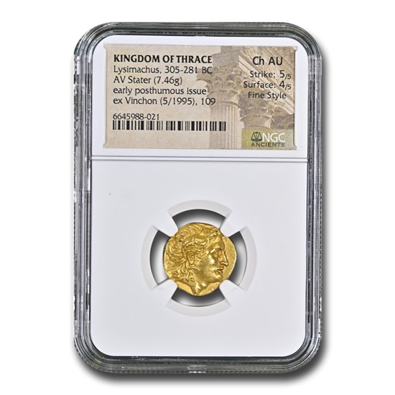 Thracian Gold Stater Lysimachus (305-281 BC) Ch AU NGC (5/4) Thracian Gold Stater Lysimachus (305-281 BC) Ch AU NGC (5/4)