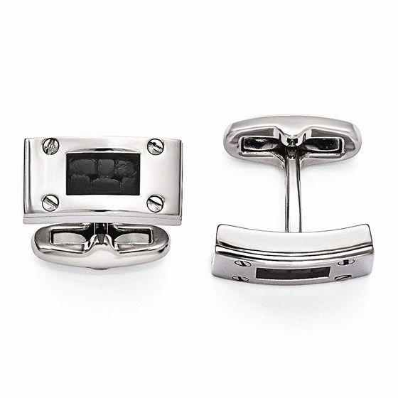 Titanium & Black Leather Polished Cuff Links Titanium & Black Leather Polished Cuff Links