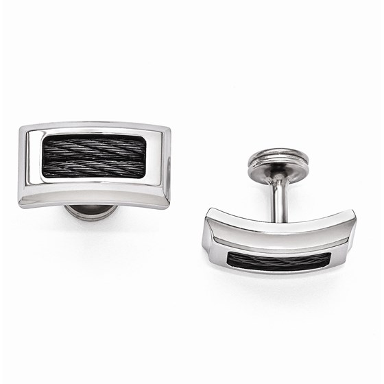 Titanium & Black Memory Cable Polished Cuff Links Titanium & Black Memory Cable Polished Cuff Links