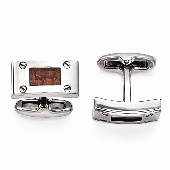 Titanium & Brown Leather Polished Cuff Links Titanium & Brown Leather Polished Cuff Links
