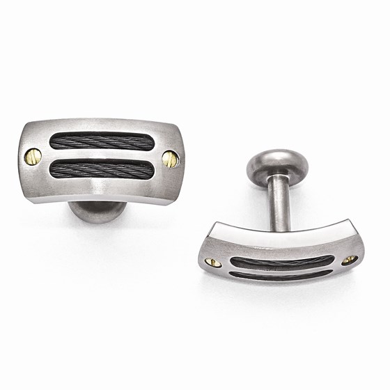Titanium Cable & 18k Rivets Brushed Cuff Links Titanium Cable & 18k Rivets Brushed Cuff Links
