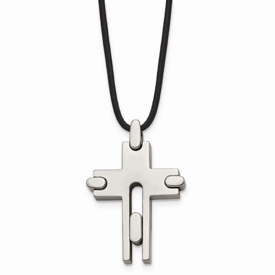 Titanium Leather Cord Cross 18in Necklace - 18 in.