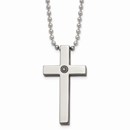 Titanium Polished 1/2pt. Diamond Cross Necklace - 22 in.