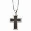 Titanium Polished w/Black CF Inlay Cross Necklace - 22 in.