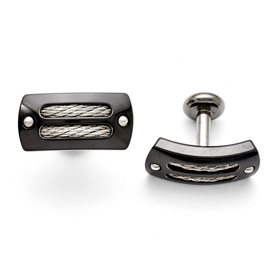 Titanium/SS Black Polished w/Cable Inlay Cuff Links