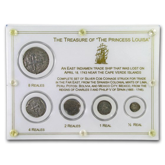 Treasure of The Princess Louisa 5-Coin Reales Shipwreck Set Treasure of The Princess Louisa 5-Coin Reales Shipwreck Set