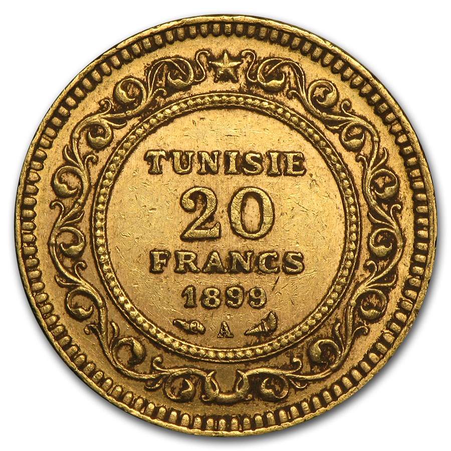 Tunisia Gold 20 Francs (Random) Avg Circ