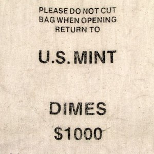 U.S. Mint $1,000 Dime Canvas Bag (USED) U.S. Mint $1,000 Dime Canvas Bag (USED)