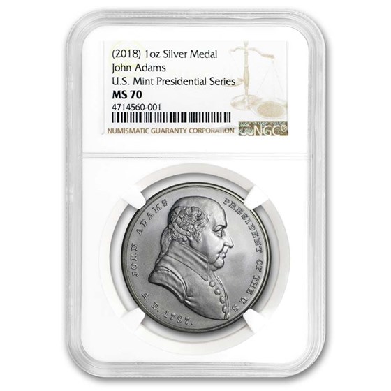 U.S. Mint Silver John Adams Presidential Medal MS-70 NGC U.S. Mint Silver John Adams Presidential Medal MS-70 NGC