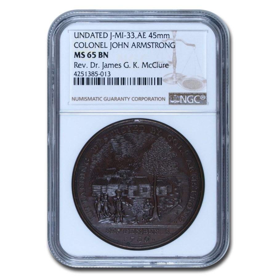 Undated Kittaning Destroyed Medal MS-65 BN NGC