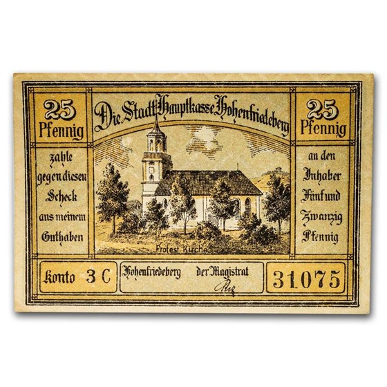 (Undated) Notgeld Hohenfriedeberg 25 Pfennig CU (Pale Green/Tan) (Undated) Notgeld Hohenfriedeberg 25 Pfennig CU (Pale Green/Tan)