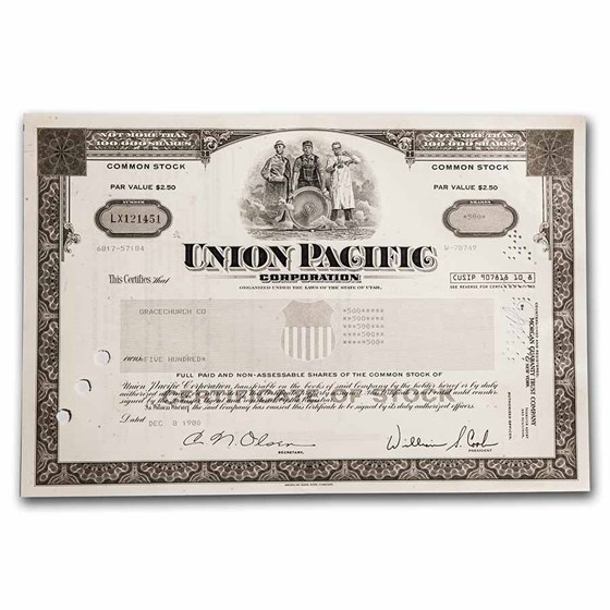 Buy Union Pacific Corporation Stock Certificate Set of 3 APMEX