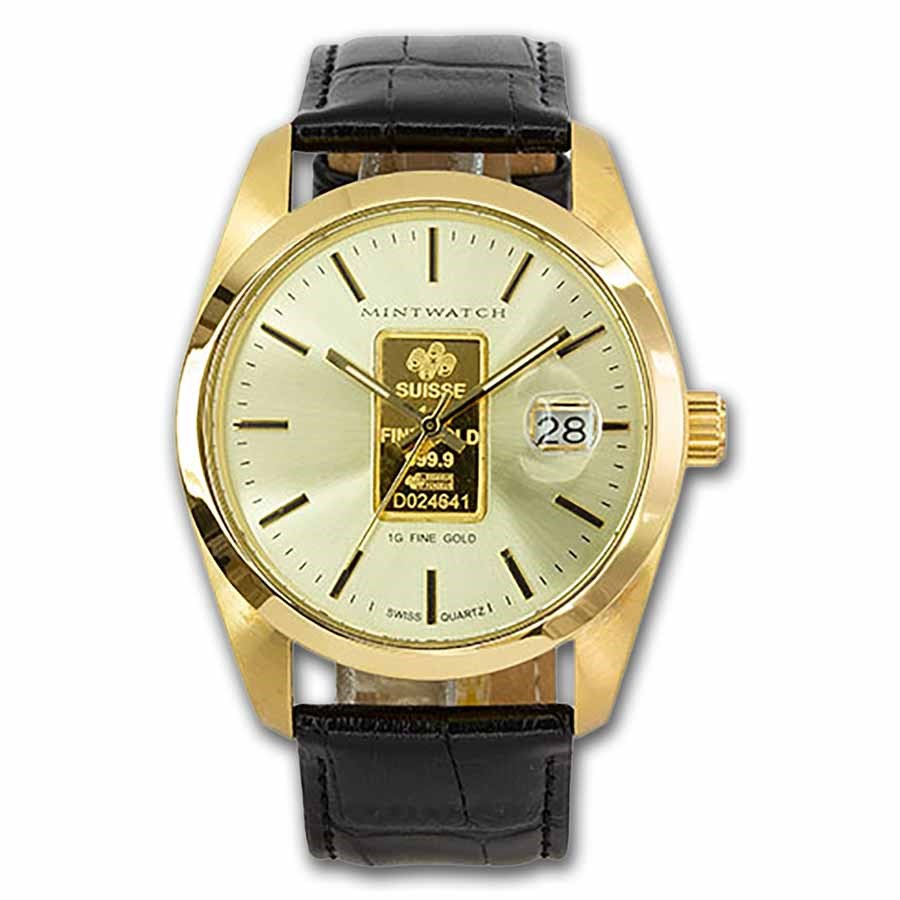 Unisex 1 gram Gold PAMP Suisse Grained Leather Band Watch