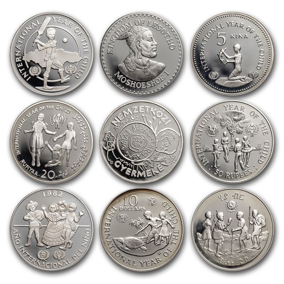 United Nations Year of the Child 26 Coin Silver Type Set United Nations Year of the Child 26 Coin Silver Type Set