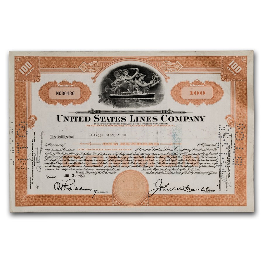 United States Lines Company Stock Certificate