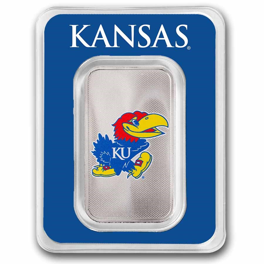 University of Kansas 1 oz Silver Colorized Bar (in TEP)