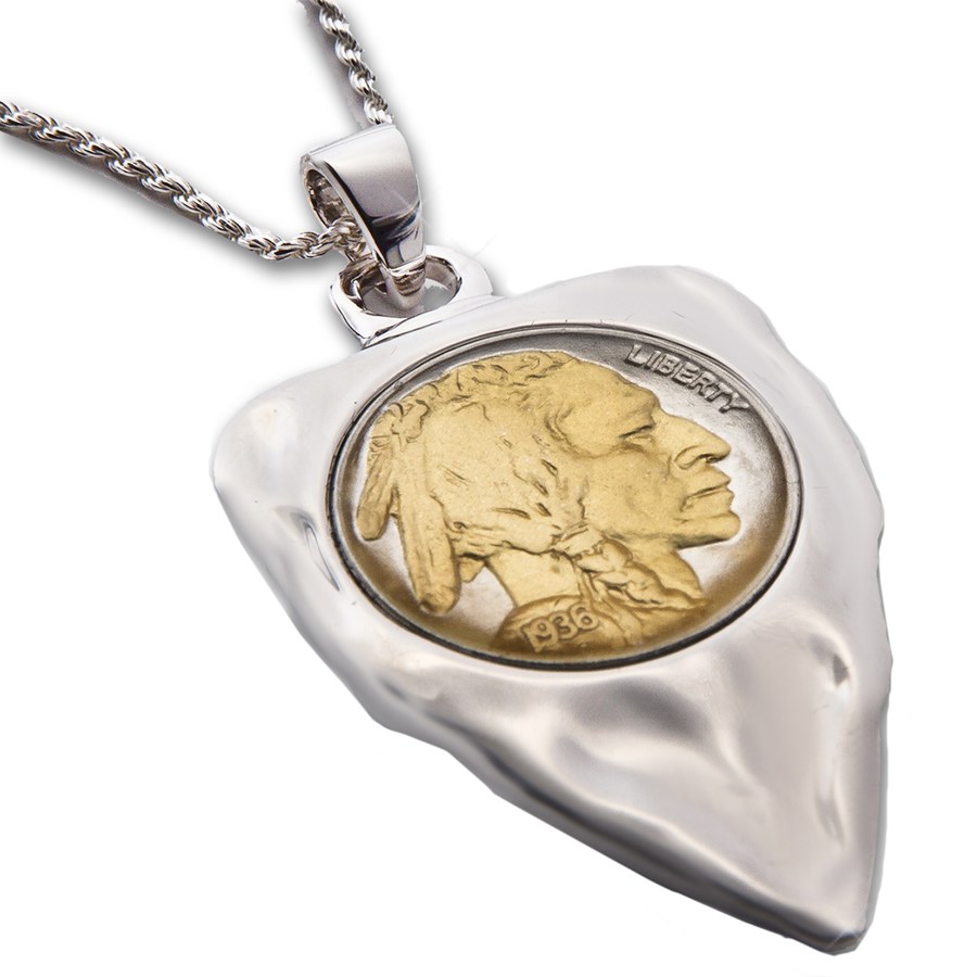 US Buffalo Arrowhead Sterling Silver Necklace