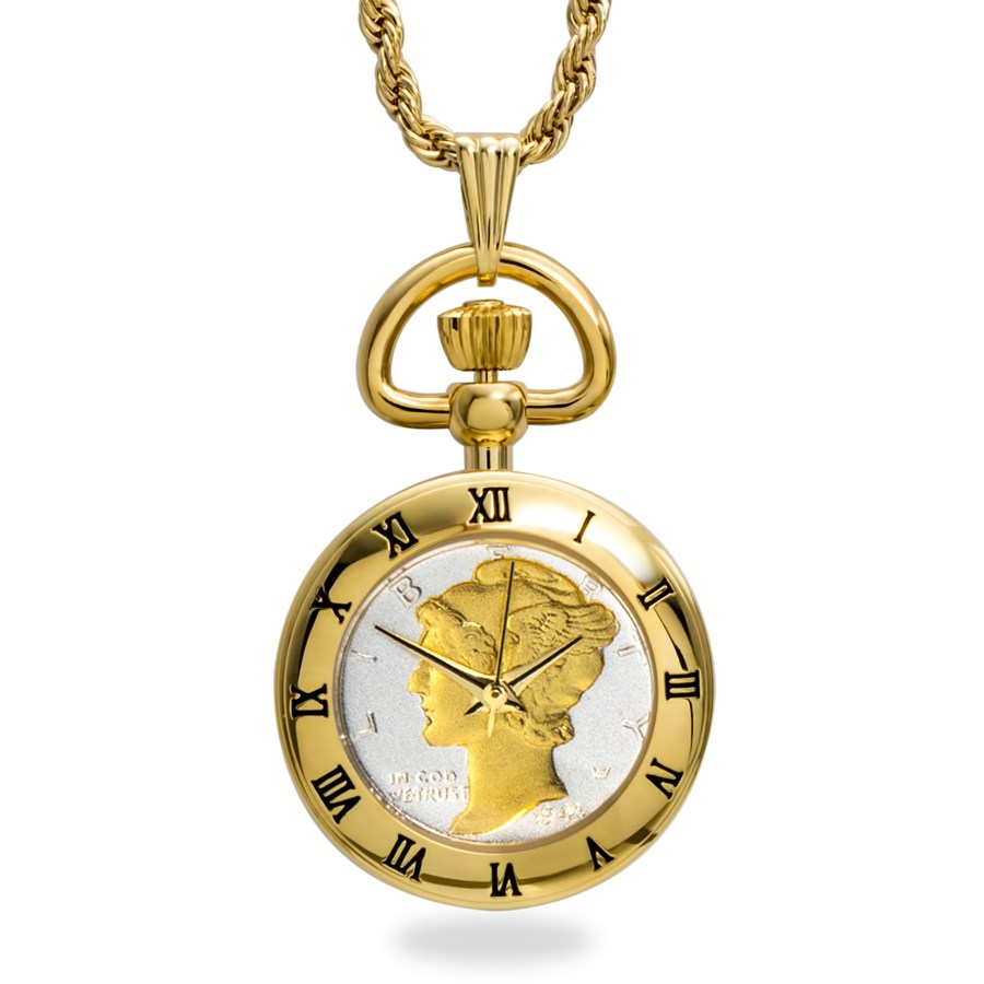 US Mercury Dime Watch Gold-Tone Pendant